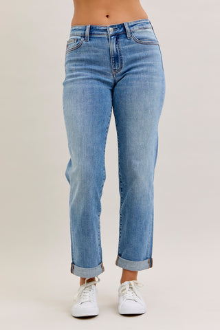 Judy Blue Mid Rise Boyfriend Denim Jeans