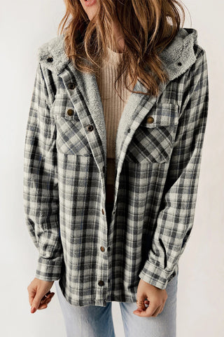 Charcoal Plaid Sherpa Lined Hooded Coat image 0