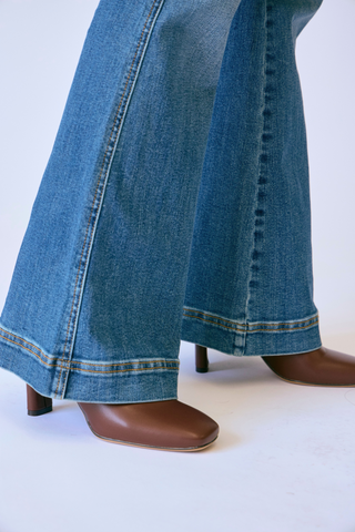 Judy Blue High Rise Medium Wash Tummy Control Flare Jeans with Double Button Waistband