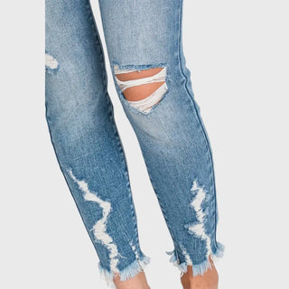 Petra 153 Destroyed Mid Rise Ankle Skinny Frayed Hem Jeans image 5
