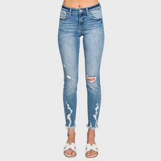 Petra 153 Destroyed Mid Rise Ankle Skinny Frayed Hem Jeans image 0