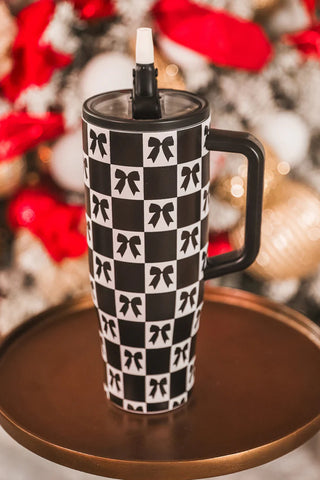 Bow Chic Checkered Sleek Tumbler image 1