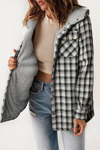 Charcoal Plaid Sherpa Lined Hooded Coat image 2