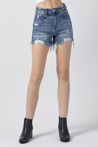 Risen High Rise Distressed Shorts image 1