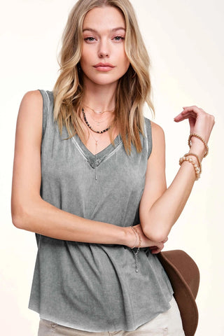 V-Neck Raw Edge Tank Top