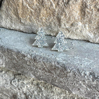 Glitter Christmas Tree Studs - Silver image