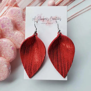 Red Metallic Pinched Petals Leather Earrings image 0
