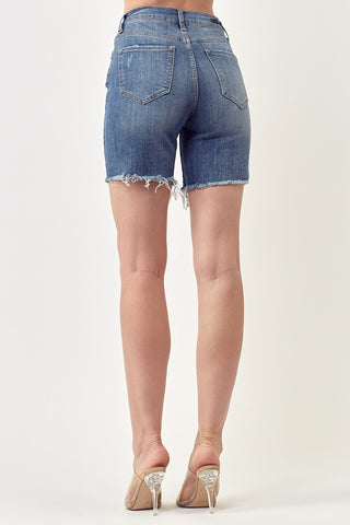 Risen High Rise Distressed Mid Thigh Shorts image 3