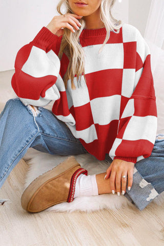 Checkered Bishop Sleeve Sweaters image 5
