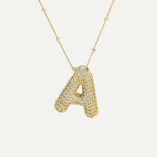 Gold Rhinestone Initial Necklace - A image