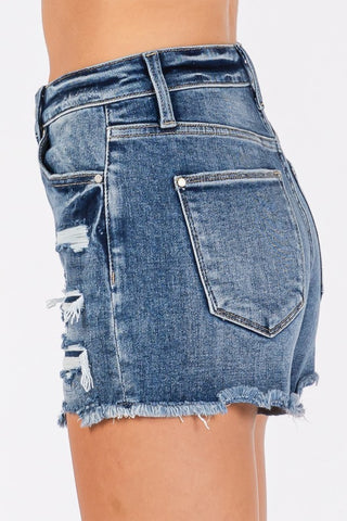 Destiny High Rise Stretch Patched Shorts w/ Frayed Hem image 4