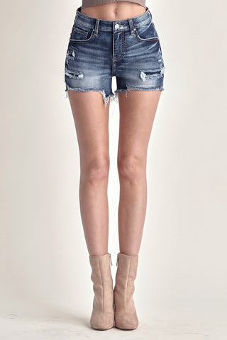 Risen Mid Rise Raw Hem Denim Shorts image 3