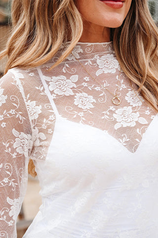 Sheer Floral Lace Mesh Long Sleeve Top