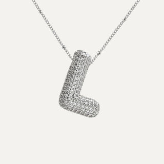 Silver Rhinestone Initial Necklace - L image