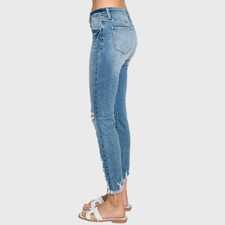 Petra 153 Destroyed Mid Rise Ankle Skinny Frayed Hem Jeans image 2