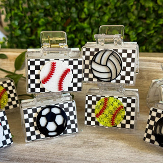Small Checkered Sports Claw Clips