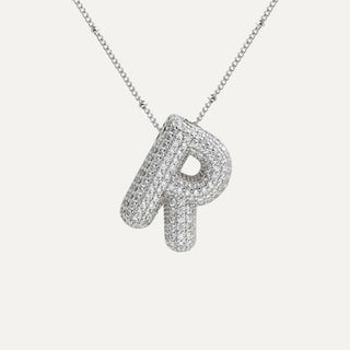 Silver Rhinestone Initial Necklace - R image