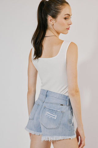 {KanCan} Light Wash High Rise Destroyed Denim Shorts image 3