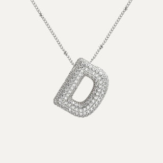 Silver Rhinestone Initial Necklace - D image