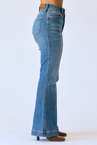 Judy Blue High Rise Medium Wash Tummy Control Flare Jeans with Double Button Waistband