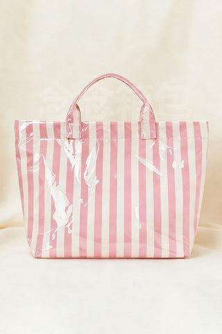 Large Striped Vinyl Tote Bags