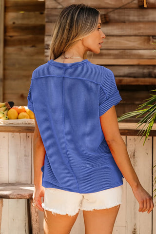 Blue Ribbed Top