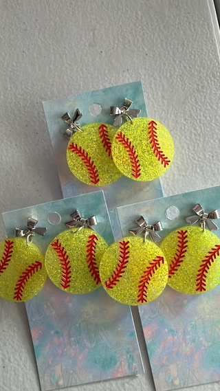 Glitter Softball Dangle Earrings