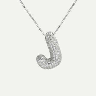 Silver Rhinestone Initial Necklace - J image