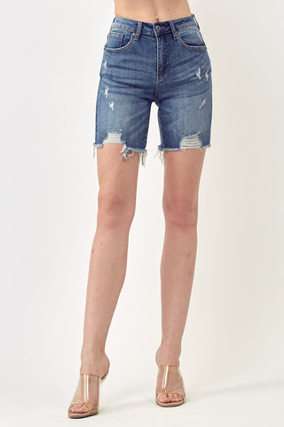 Risen High Rise Distressed Mid Thigh Shorts image 2