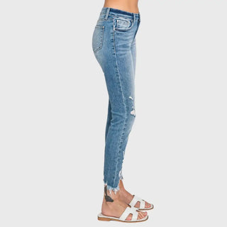 Petra 153 Destroyed Mid Rise Ankle Skinny Frayed Hem Jeans image 3