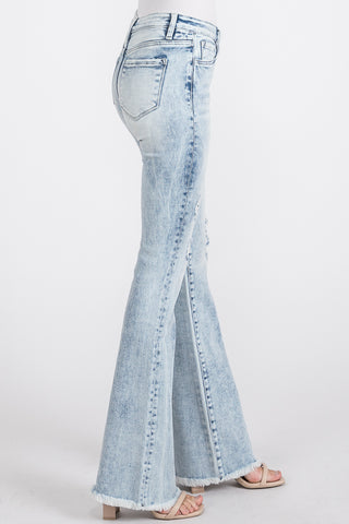 Petite Distressed Mid Rise Stretch Flare with Frayed Hem image 2