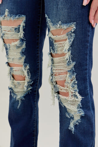 Judy Blue Mid Rise Heavy Destroyed Straight Jeans image 1