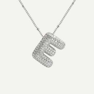 Silver Rhinestone Initial Necklace - E image