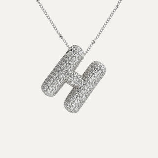 Silver Rhinestone Initial Necklace - H image