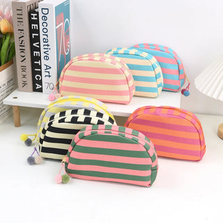 Shell-Shaped Striped Makeup Pouch Cute Zipper Cosmetic Bag