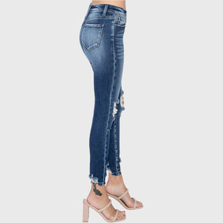 High Rise Ankle Skinny with Distressed Hem image 3