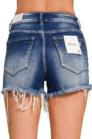 Zenana Distressed Frayed Hem Denim Shorts