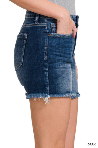 Zenana Mid-Rise Raw Frayed Hem Denim Shorts