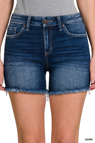 Zenana Mid-Rise Raw Frayed Hem Denim Shorts