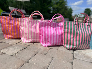 Large Striped Vinyl Tote Bags