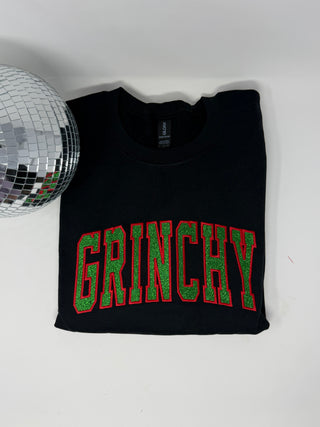 Grinchy Embroidered Glitter Applique Sweatshirts