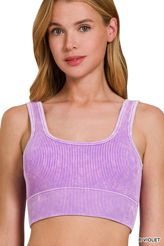 Washed Ribbed Seamless Bralette with Bra Pads