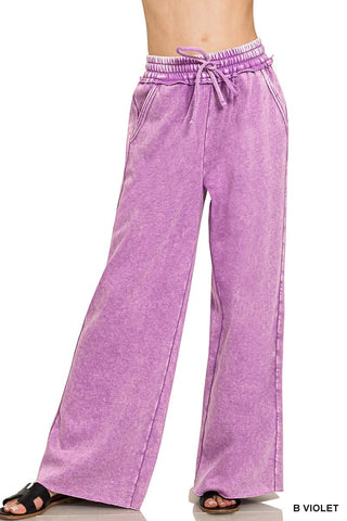 Acid Wash Fleece Palazzo Sweatpants