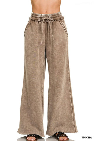 Acid Wash Fleece Palazzo Sweatpants