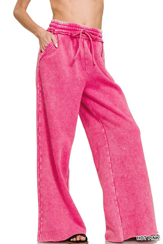 Acid Wash Fleece Palazzo Sweatpants