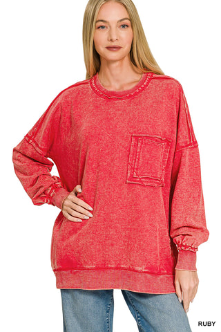Halo Washed French Terry Exposed-Seam Sweatshirt