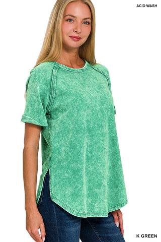 French Terry Short Sleeve Top With Side Slits