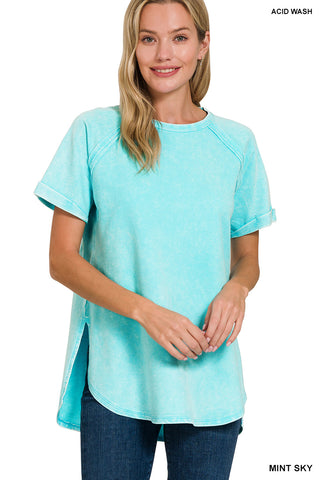 French Terry Short Sleeve Top With Side Slits