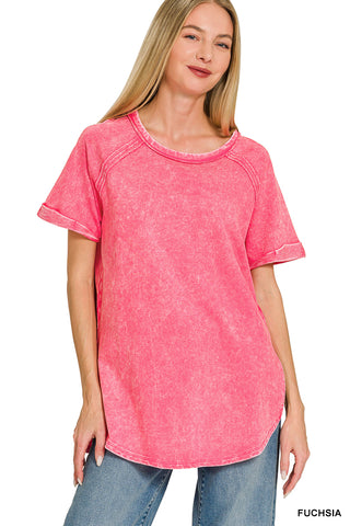 French Terry Short Sleeve Top With Side Slits