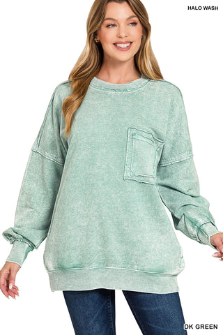 Halo Washed French Terry Exposed-Seam Sweatshirt